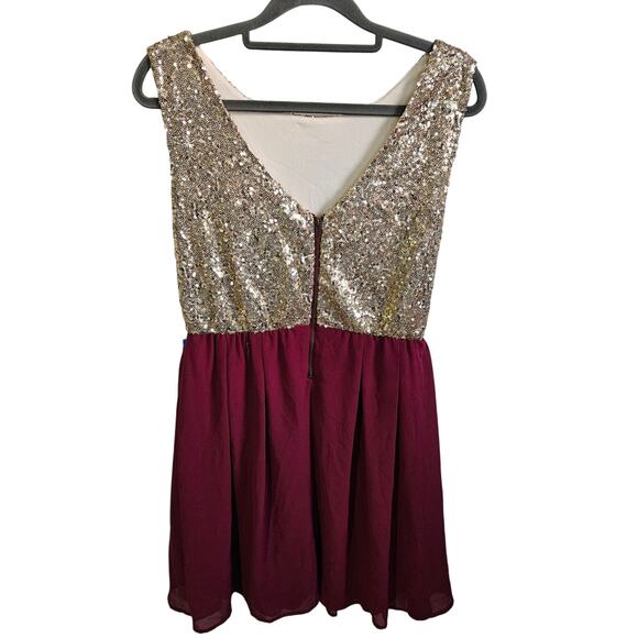 Alythea Women's M Two Tone Evening Dress Gold Glitter Maroon Valentines Date - Picture 4 of 6